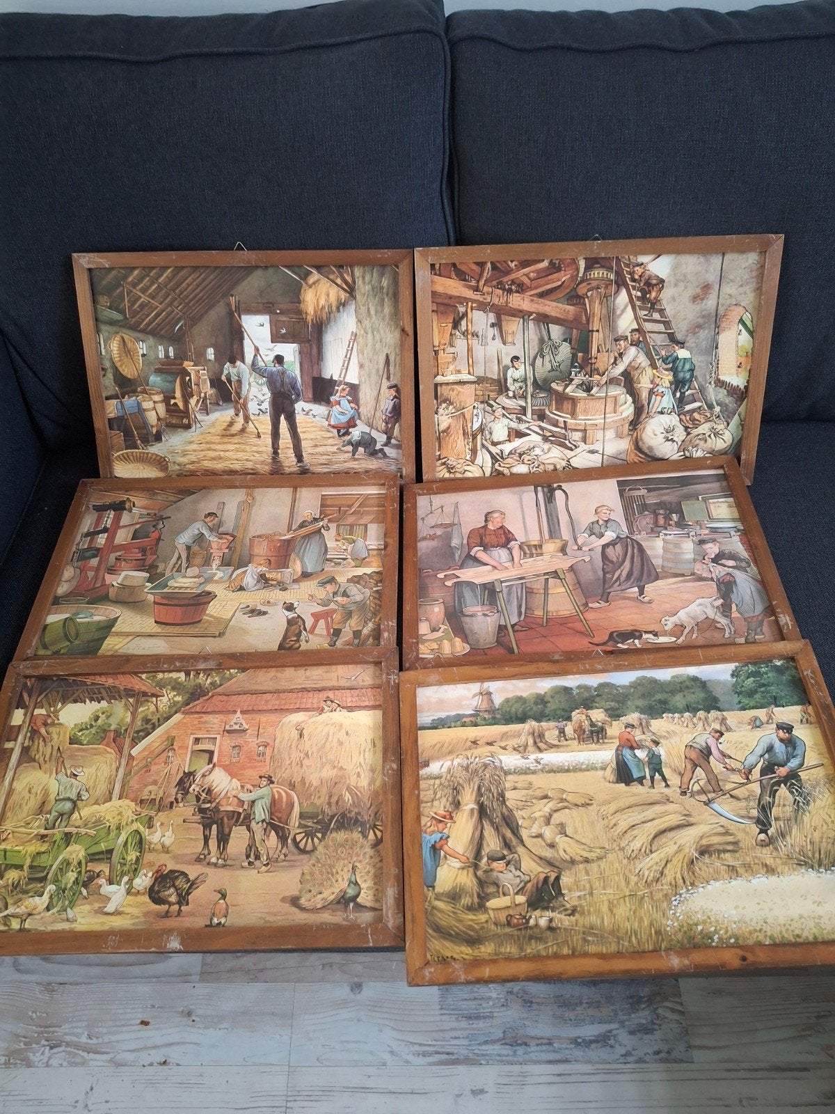 Set van 6 nostalgische boerderijtaferelen, Ophalen of Verzenden