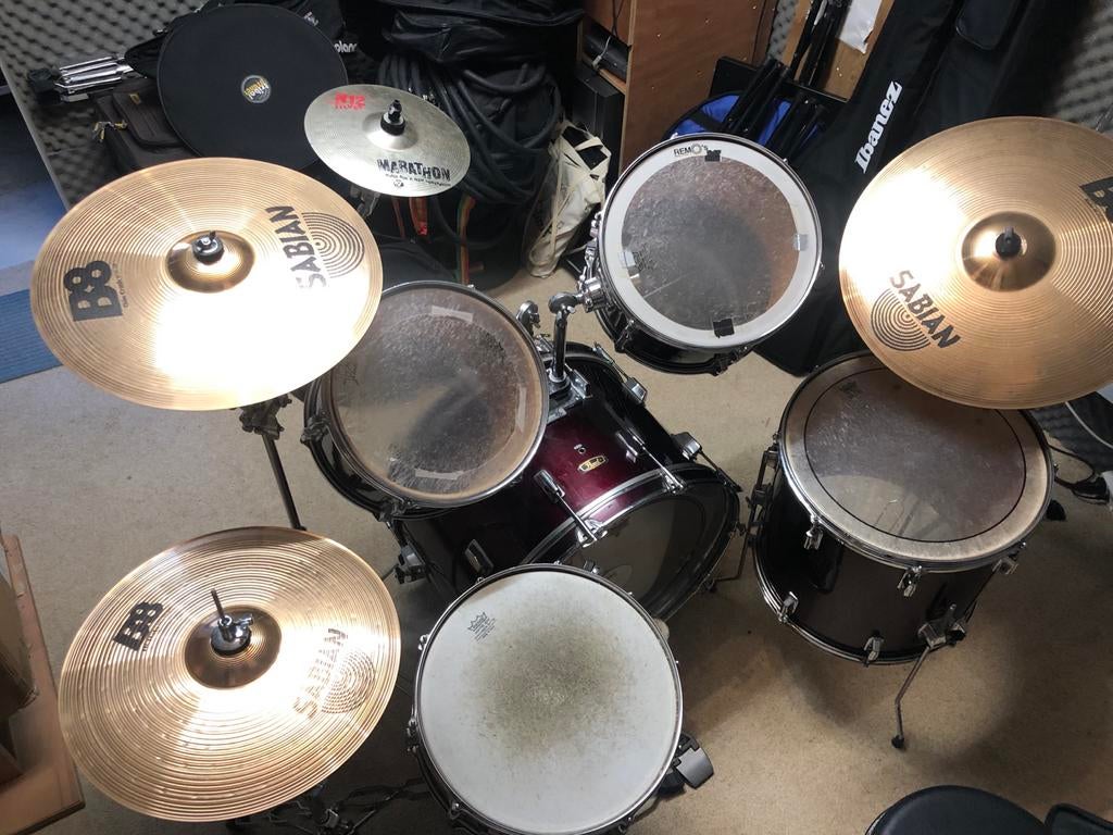 Compleet Pearl Drumstel - Bordeauxrood met Accessoires, Ophalen, Gebruikt, Pearl