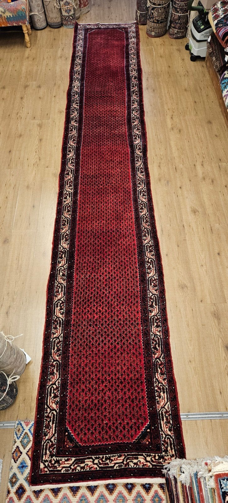 Vintage handgeknoopt perzisch tapijt loper sarough 507x83