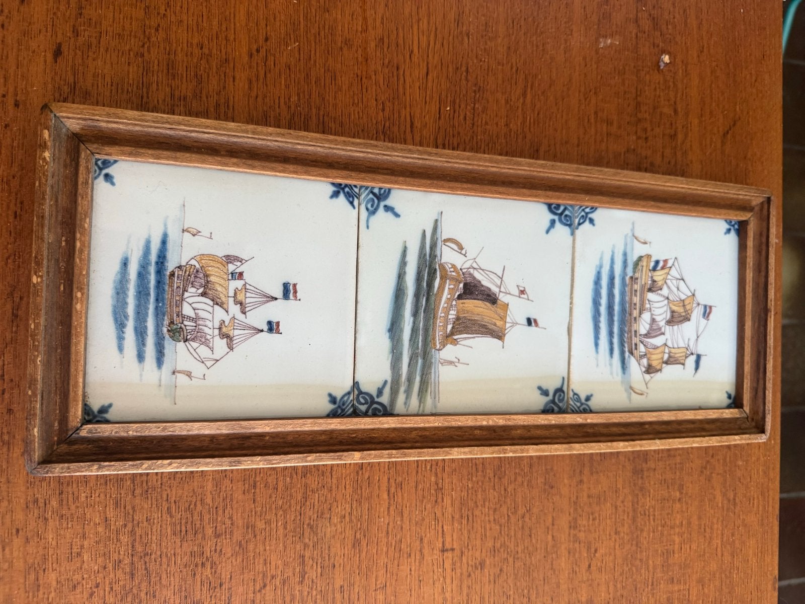 Vintage Delfts Blauw Tegeltableau Schepen, Ophalen of Verzenden