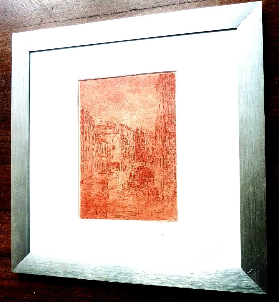 Prachtige ets van Etienne Bosch uit ca jaren 1900/1920, Antiek en Kunst, Ophalen of Verzenden, Stadsgezicht, Gesigneerd, 1900 - 1949