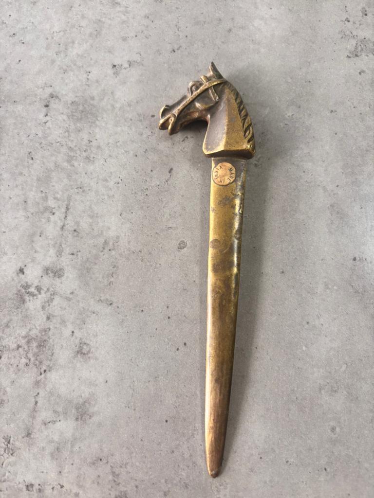 antiek messing briefopener  in de vorm van een paardenhoofd., Antiek en Kunst, Ophalen of Verzenden