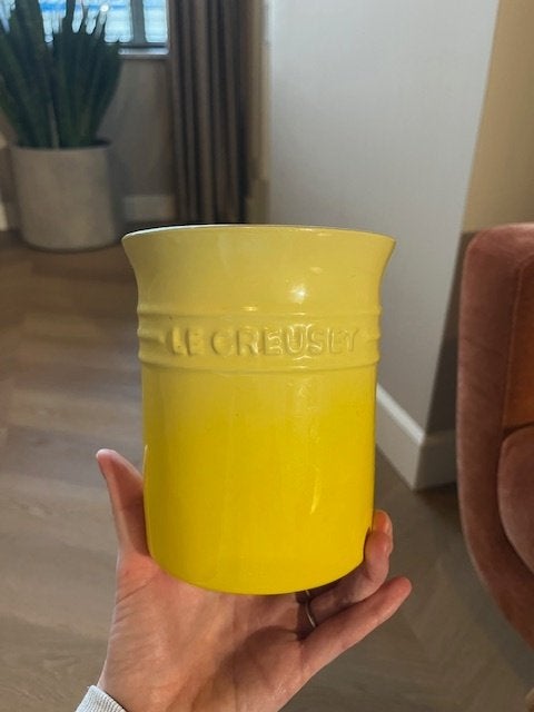 Le Creuset keukengereihouder / utensil pot geel, Overige materialen, Gebruikt, Pot, Bus of Blik, Le Creuset