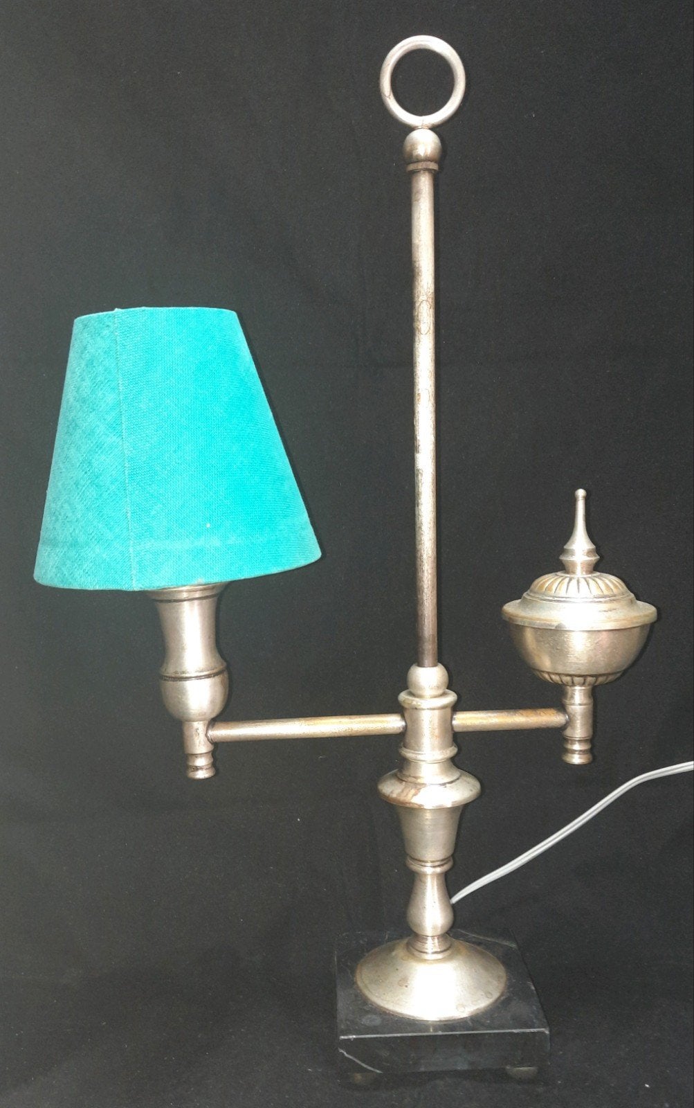 Vintage tafellamp mooie verzilverde patina,lees beschrijving, Huis en Inrichting, Lampen | Tafellampen, Ophalen of Verzenden, Gebruikt