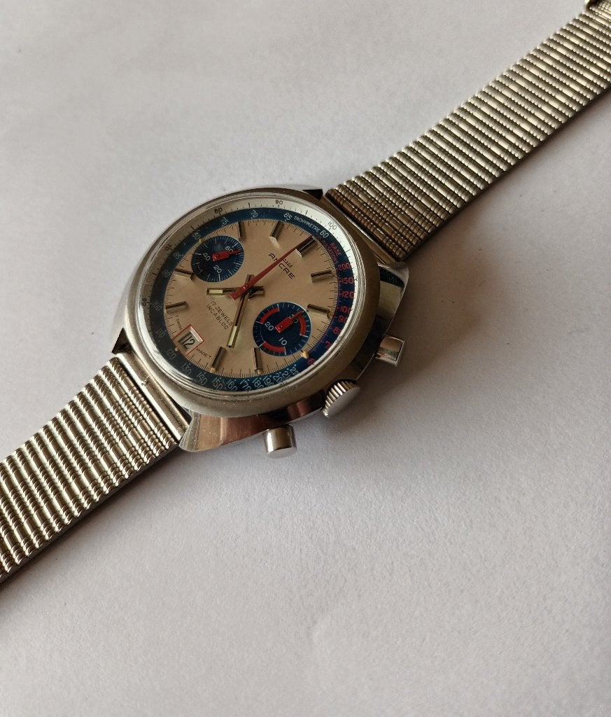 Prachtige Vintage Ancre Chrono  [Landeron / Valjoux], Overige merken, Staal, Staal, Verzenden