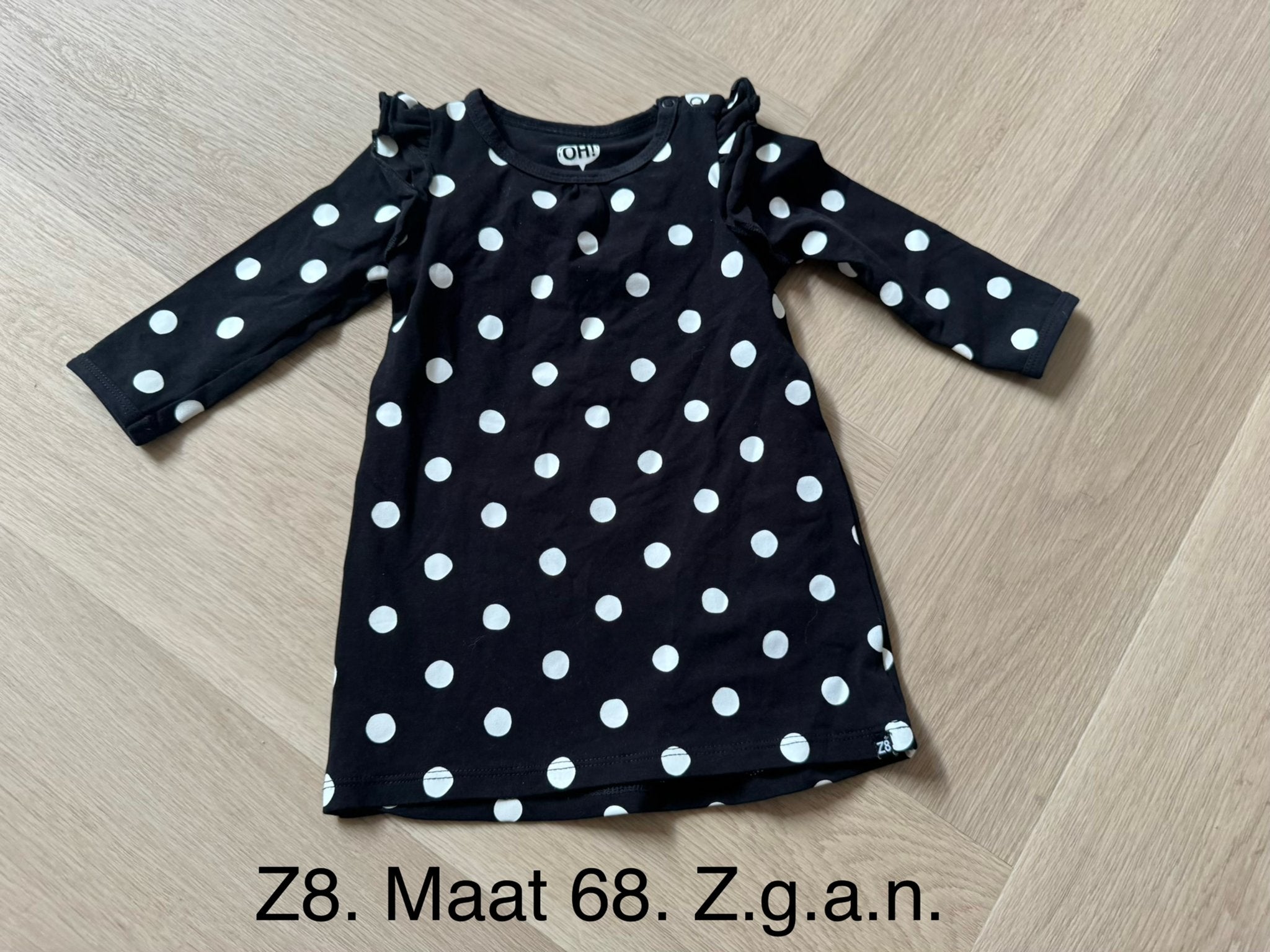 Z8 Jurkje Zwart met Witte Stippen Maat 68 Z.g.a.n., Ophalen of Verzenden, Zo goed als nieuw, Meisje, Jurkje of Rokje