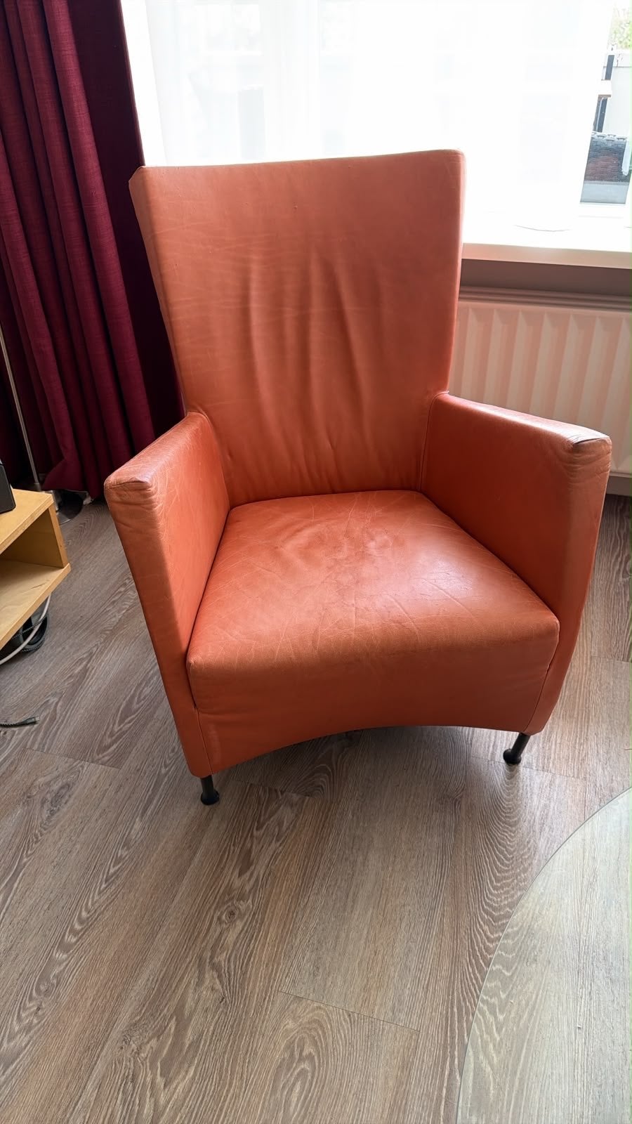 Comfortabele oranje fauteuil Windy Montis, Ophalen, Gebruikt, 50 tot 75 cm, Leer