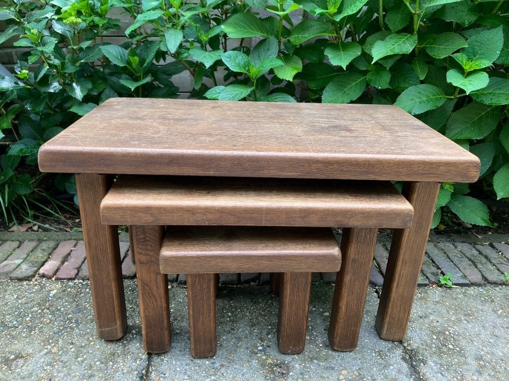 Massief eiken bijzettafeltjes, Gebruikt, 55 tot 75 cm, Rechthoekig, Hout