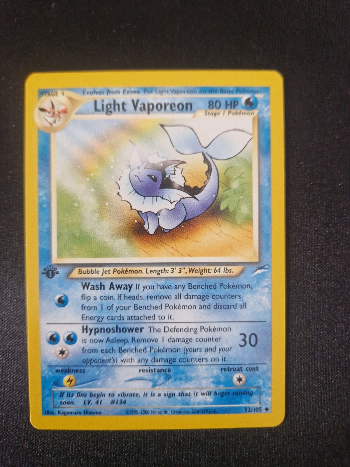 Vaporeon 1st edition non holo. Pokémon tcg collect Neo serie, Ophalen of Verzenden, Zo goed als nieuw, Losse kaart