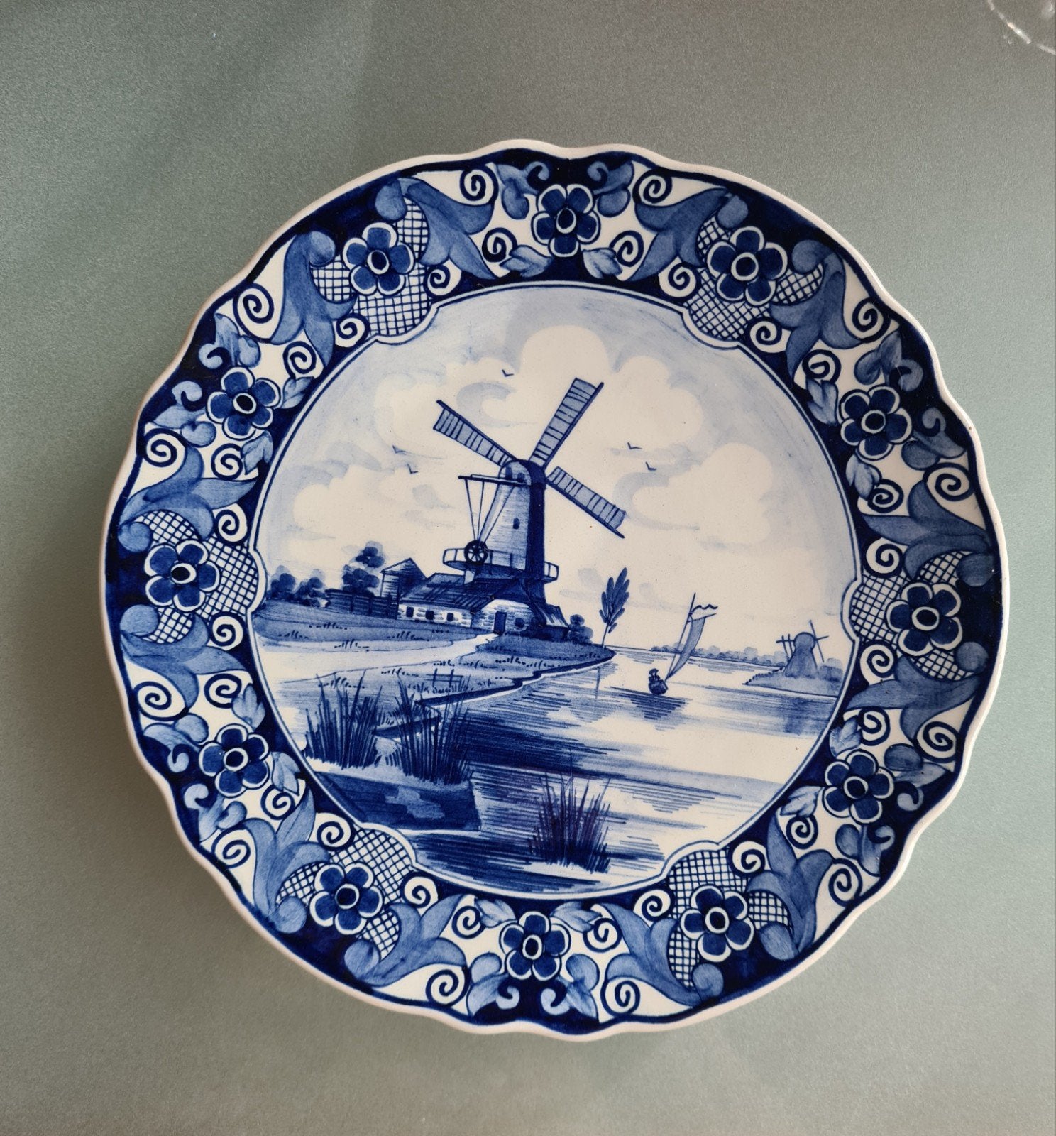 Origineel Delfts Blauw Wandbord - Molenlandschap 23 cm, Ophalen of Verzenden