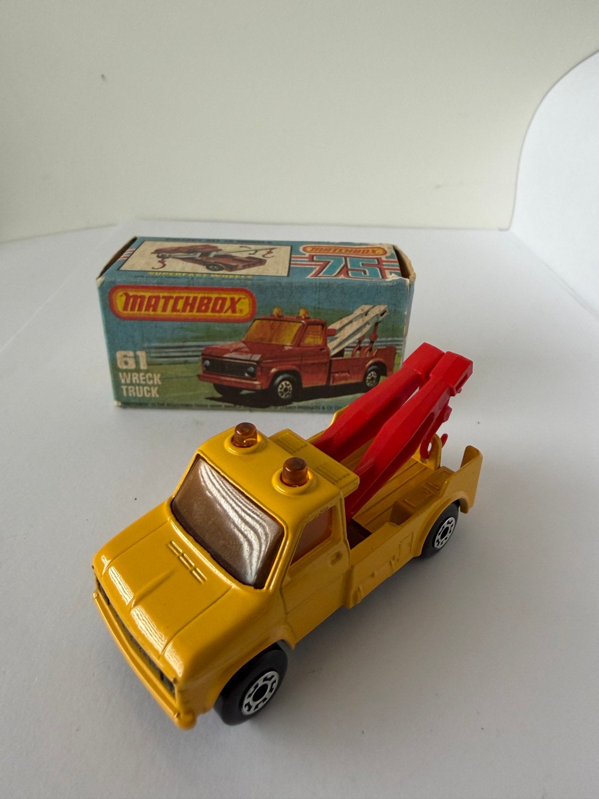 Matchbox Superfast 61 Wreck Truck geel  (1976) met doosje, Ophalen of Verzenden, Gebruikt, Bus of Vrachtwagen, Matchbox
