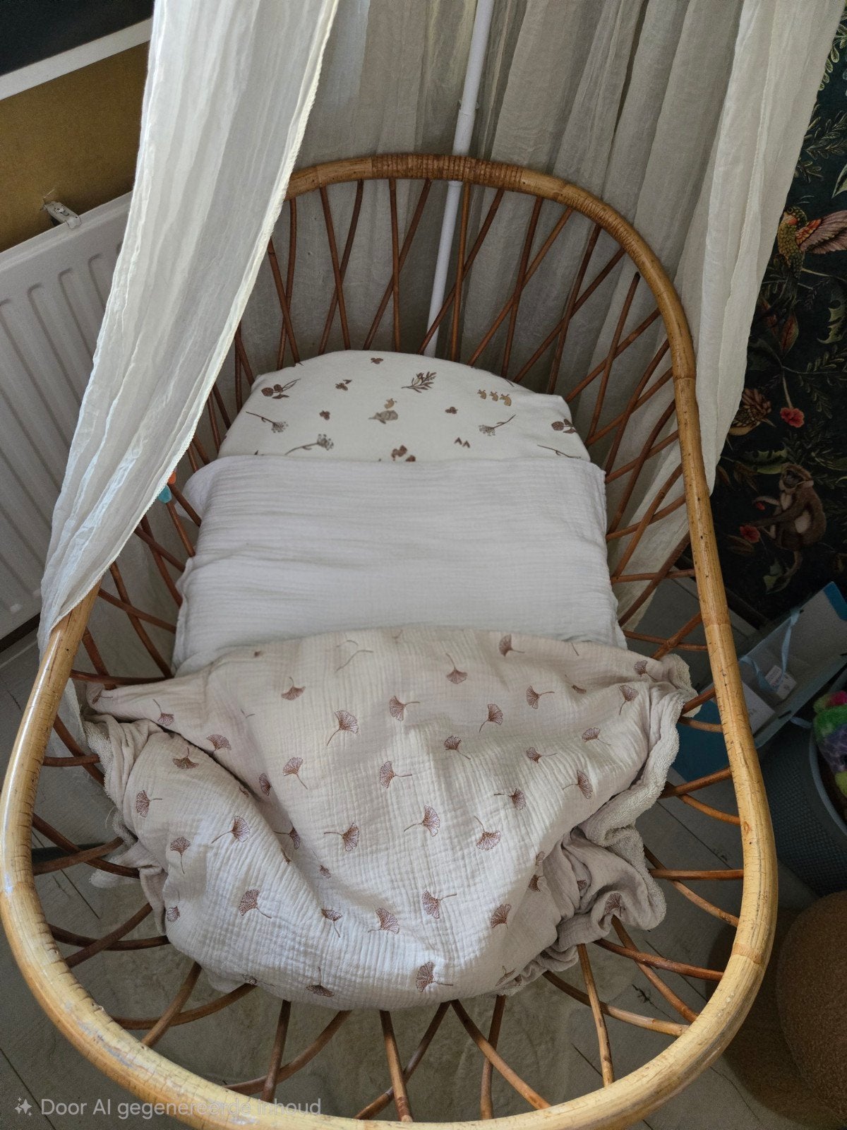Rotan wieg met hemeltje en matrasje, Kinderen en Baby's, Babywiegjes en Ledikanten, Ophalen, Gebruikt, Wieg