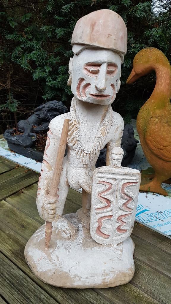 Papoa Nieuw Guinea Beeld van een Krijger, fraai Houtsnijwerk, Antiek en Kunst, Ophalen of Verzenden