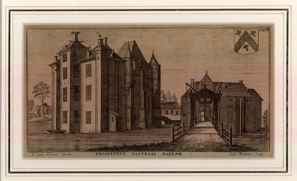Kopergravure Kasteel van Deurne (1730), Antiek en Kunst, Ophalen of Verzenden, Gravure, Ingelijst, 1700 - 1799
