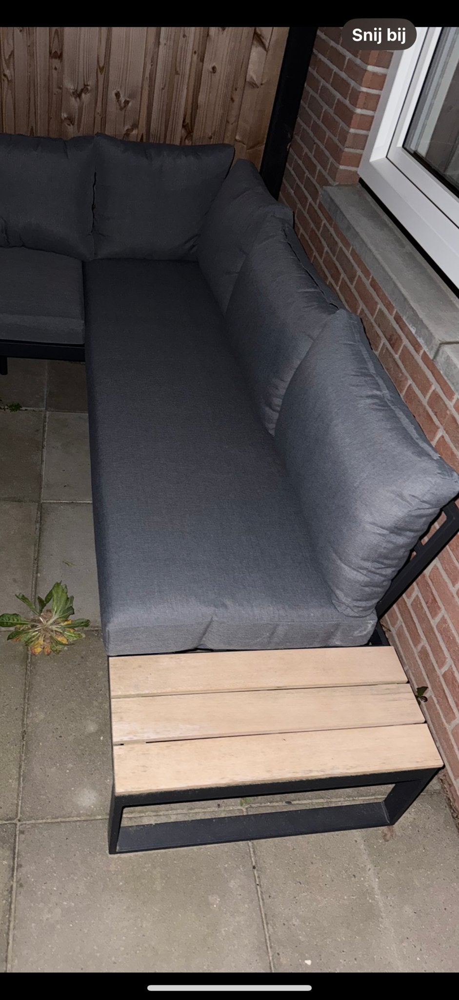 Moderne loungeset met aluminium frame en houten details, Ophalen, 5 zitplaatsen, Gebruikt, Aluminium
