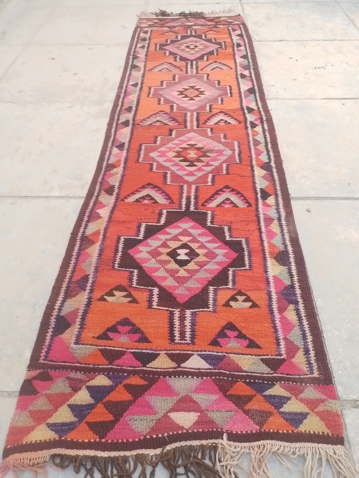 Gebruikt Handgeweven Oosters Kelim Tapijt 93x292cm 100% Wol, Ophalen, Gebruikt, 200 cm of meer, 50 tot 100 cm