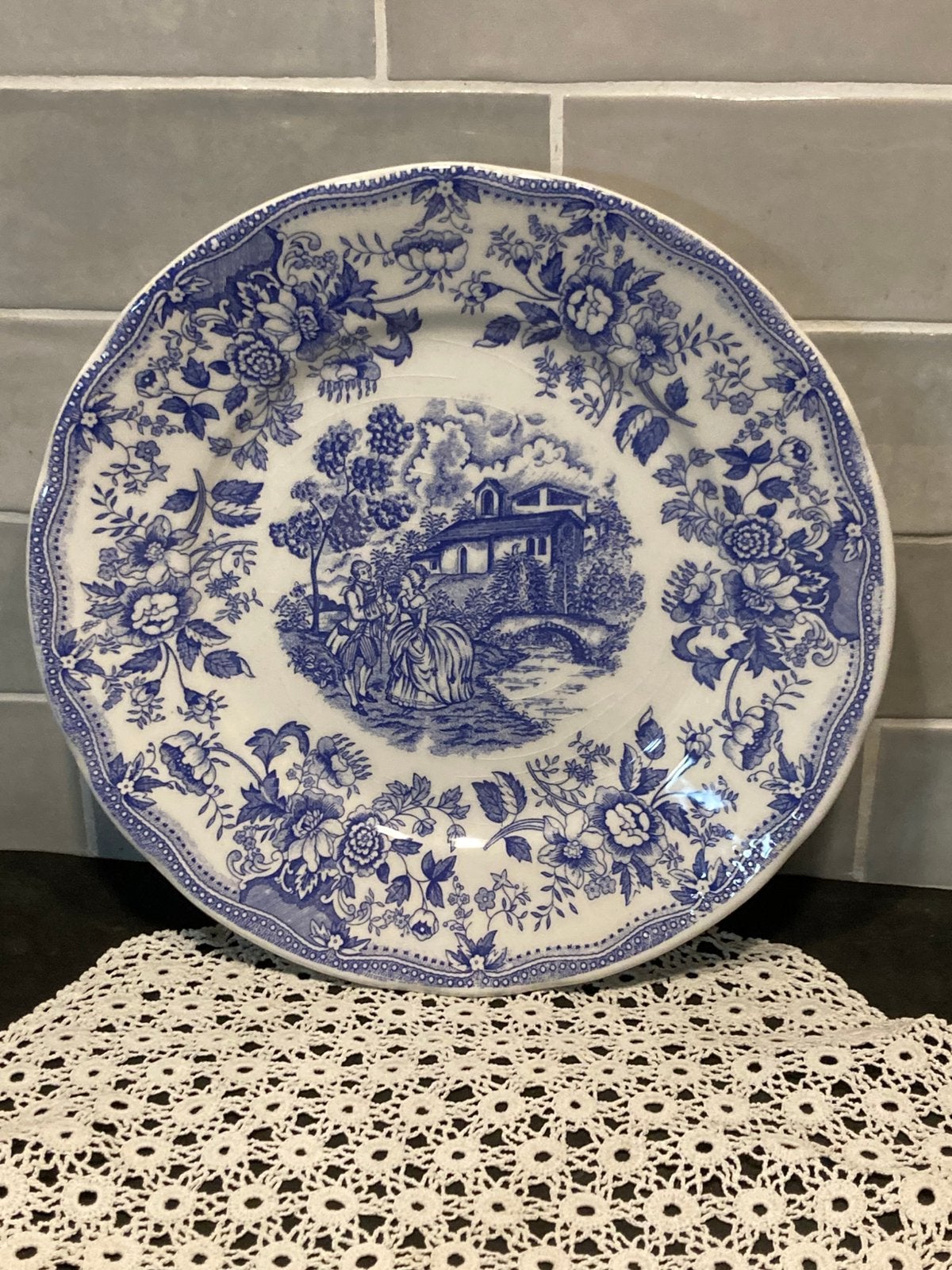 Italiaans blauw bord, barok (110326h), Gebruikt, Ophalen of Verzenden, Bord(en), Overige stijlen