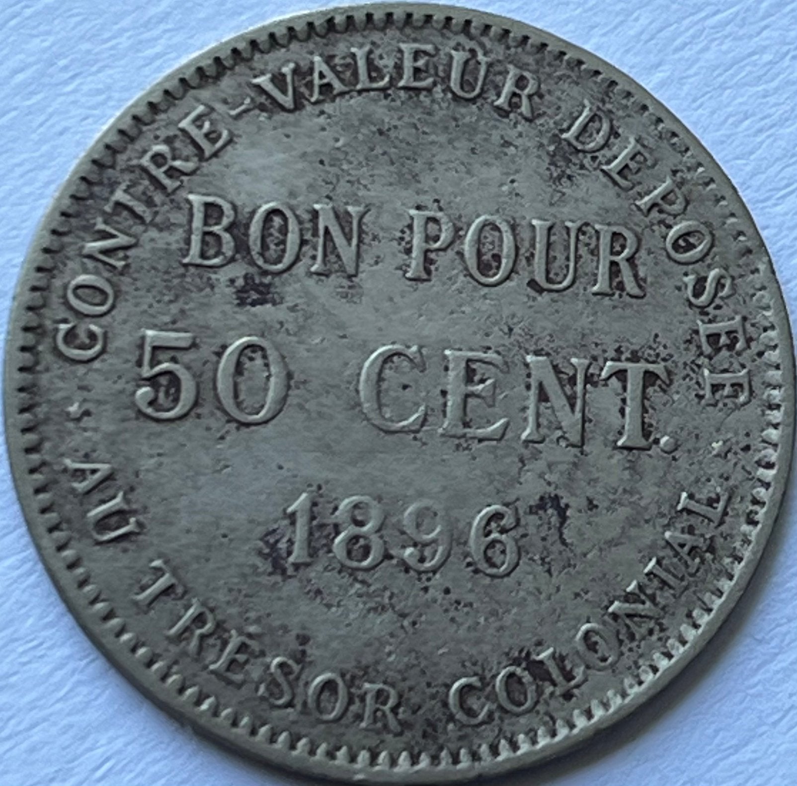 Réunion 50 cent 1896, Ophalen of Verzenden, Overige landen, Losse munt