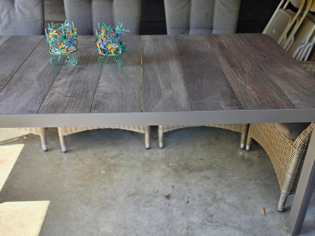 Queens tuintafel Antraciet 220 X 100 CM wegens verhuizing, Tuin en Terras, Ophalen, Gebruikt, Rechthoekig, Aluminium