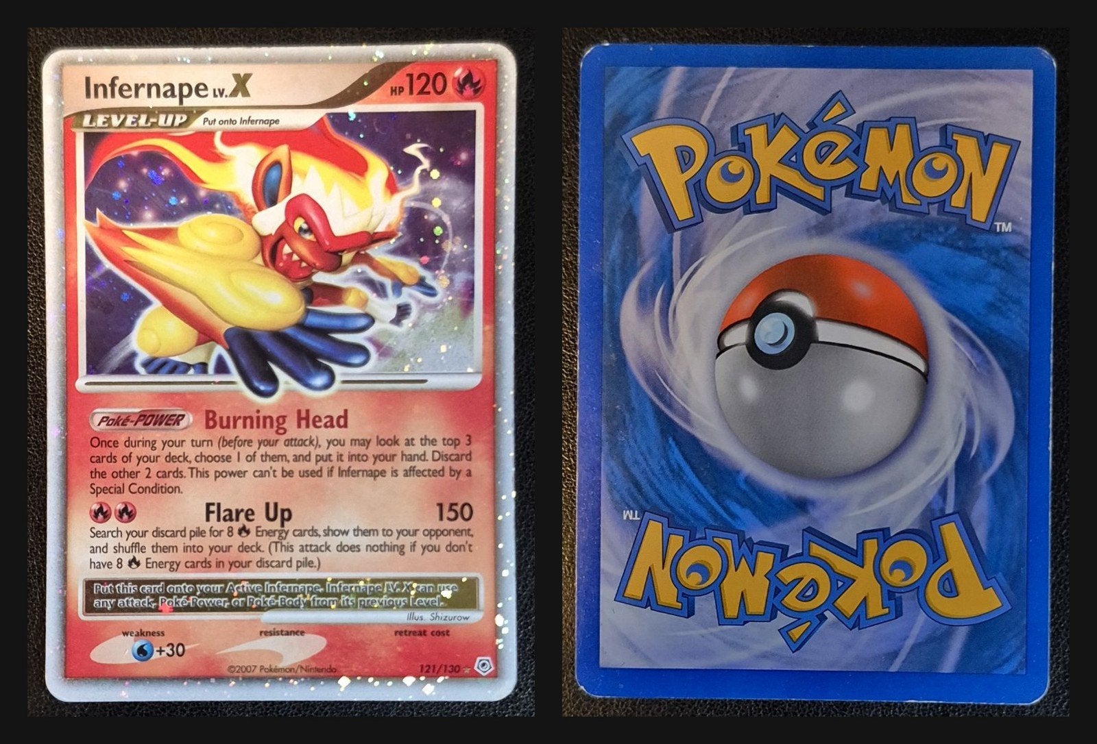Pokemon Infernape LV.X 120HP Kaart, Ophalen of Verzenden, Zo goed als nieuw, Losse kaart