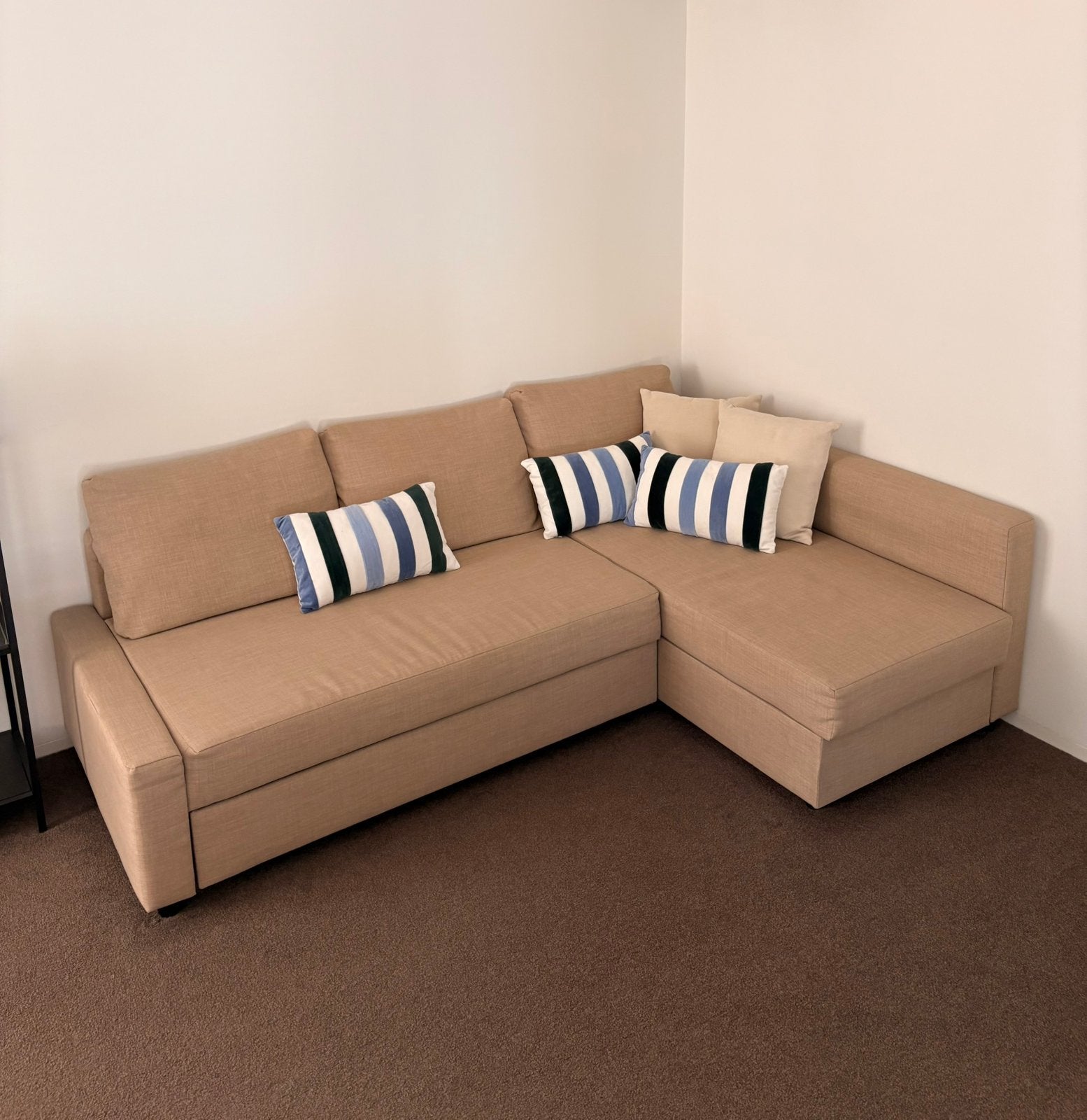Slaapbank / hoekbank | Ikea Friheten | Zo goed als nieuw, Ophalen, Beige, Tweepersoons, Zo goed als nieuw