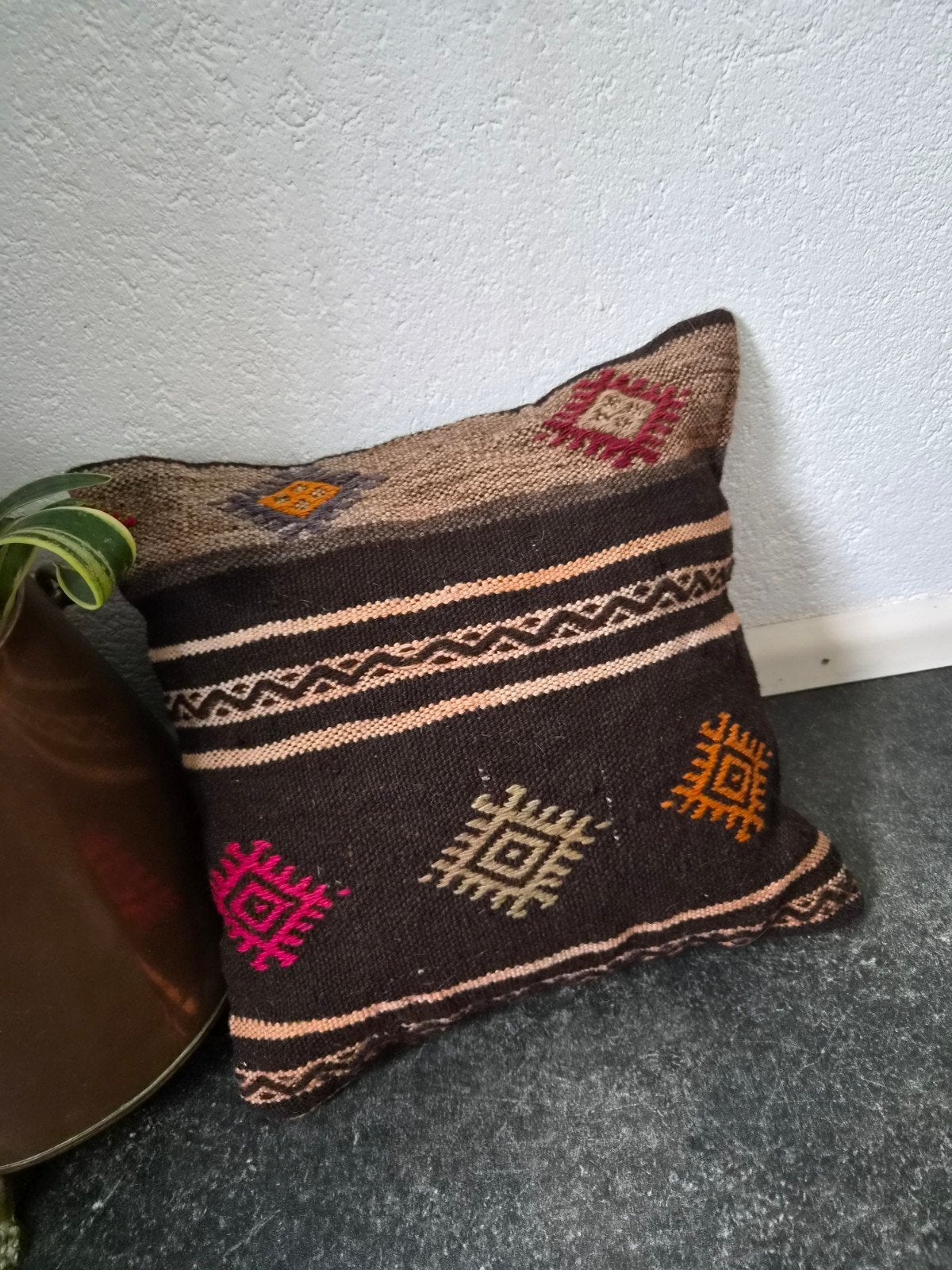 Vintage kelim kussen - nr. 2, Ophalen, Gebruikt, Bruin, Vierkant