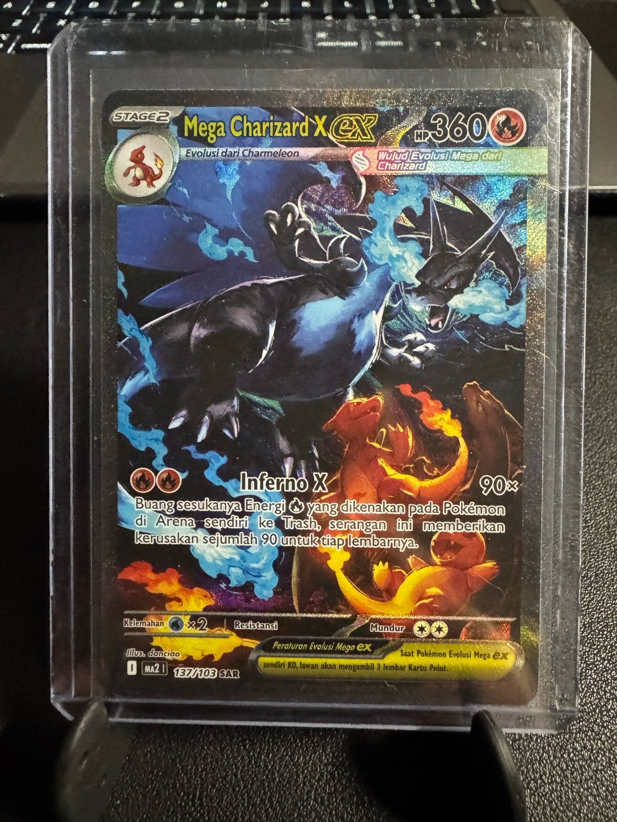 Indonesische Mega Charizard X ex (MA2 137) Pokémon Kaart, Ophalen, Zo goed als nieuw, Losse kaart, Foil