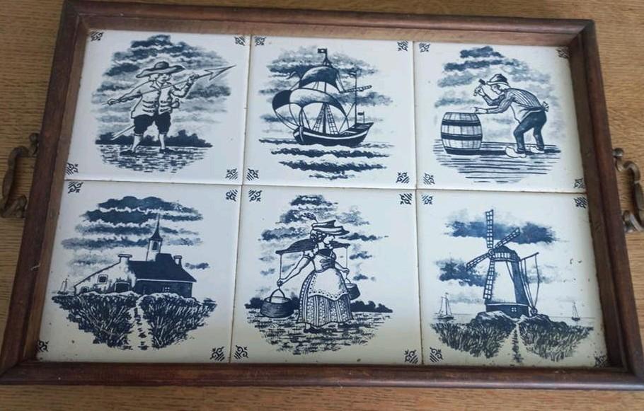 2x Vintage oud Hollandse Tegeltjes Dienblad / onderzetter, Ophalen