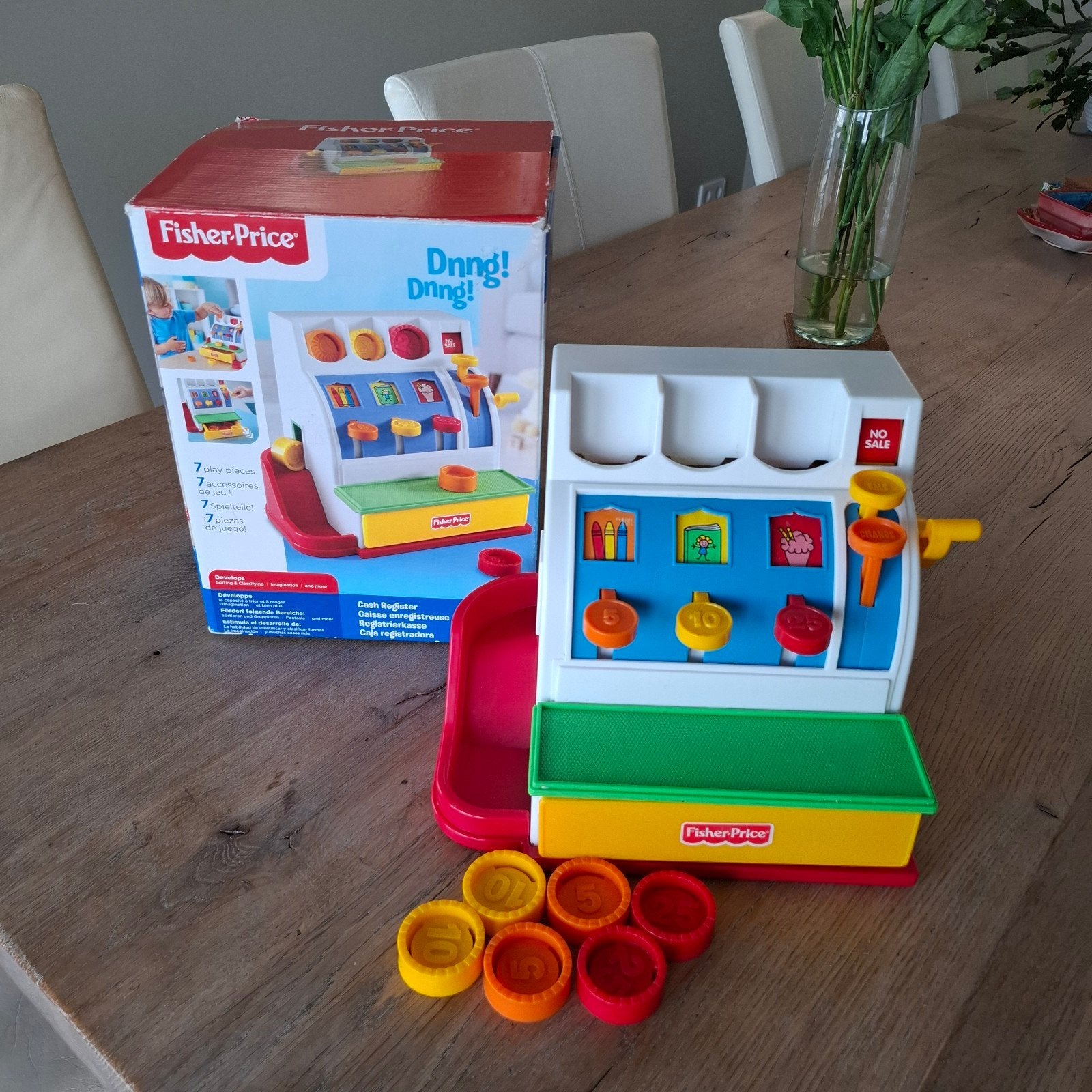 kassa fisher price compleet met 6 munten, Kinderen en Baby's, Ophalen of Verzenden, Zo goed als nieuw, Overige typen, Met geluid