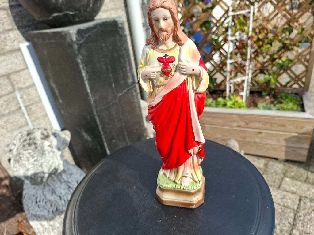 antiek heilig hart porseleinen jezus beeld met hart, Ophalen of Verzenden