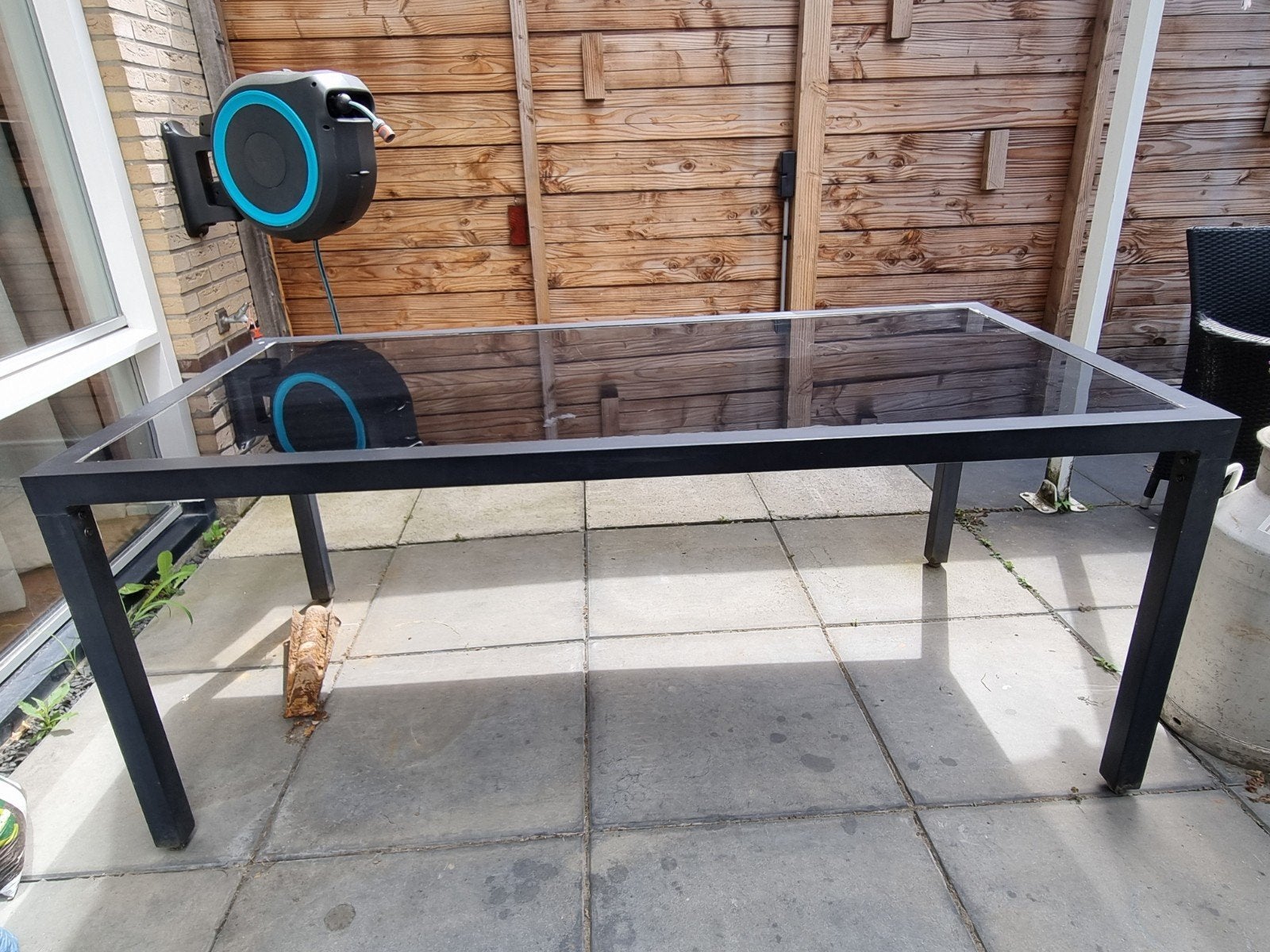 Tuintafel 180x90 | zwart | metaal en glas, Ophalen, Rechthoekig, Metaal