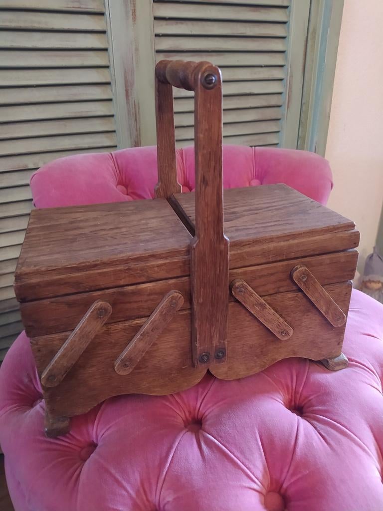 Vintage accordion houten naaidoos, Hobby en Vrije tijd, Naaien en Fournituren, Ophalen of Verzenden
