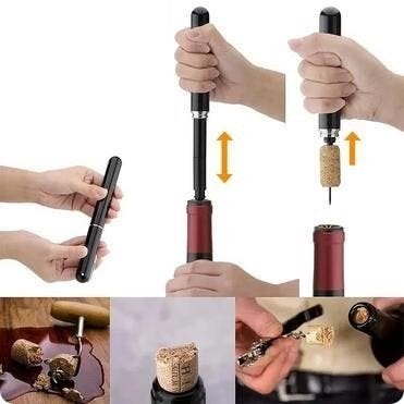 Naaldkurkentrekker pomp luchtdruk met dop en mesje, Ophalen of Verzenden