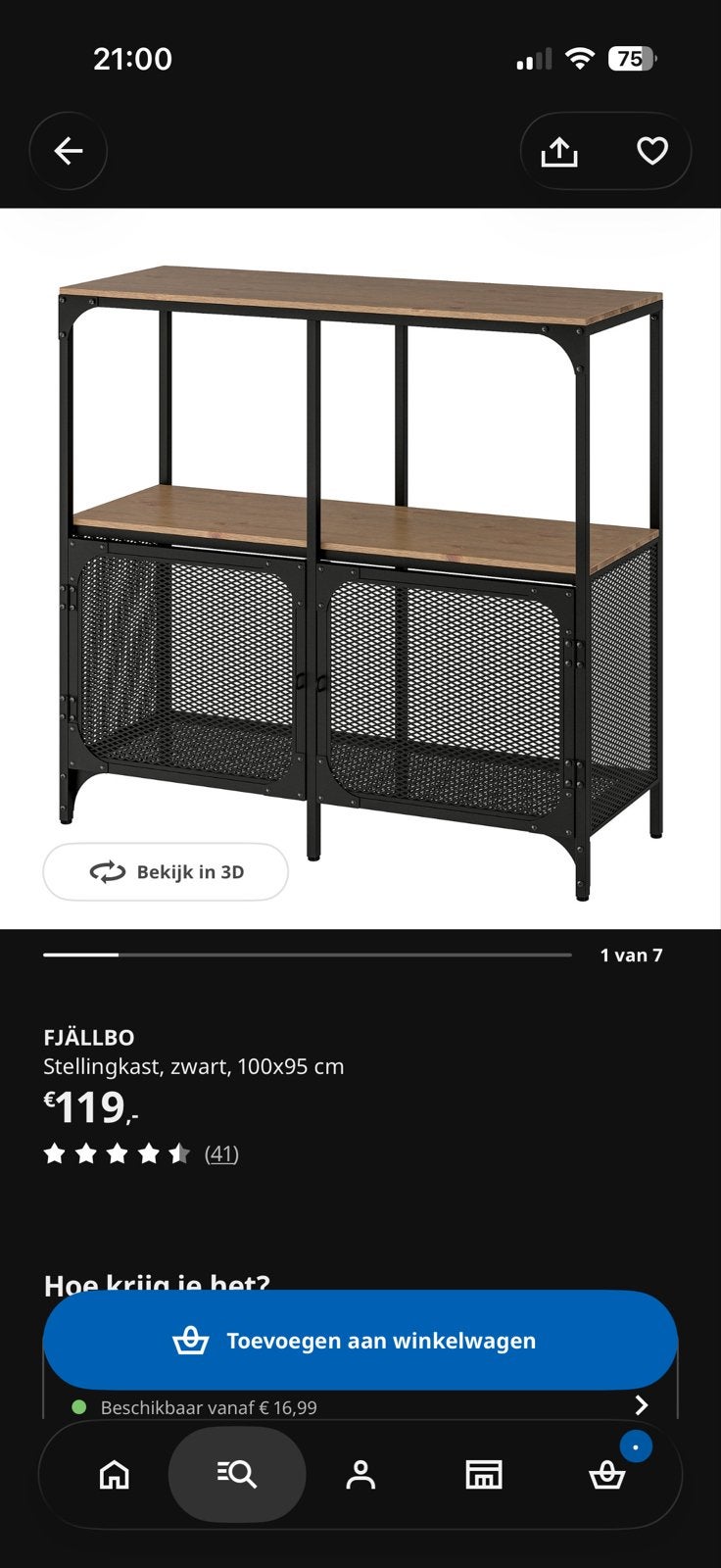 IKEA FJÄLLBO Stellingkast, zwart, 100x95 cm, Ophalen of Verzenden, Gebruikt