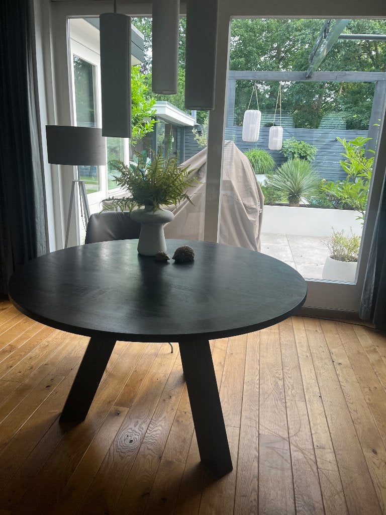 Ronde eettafel zwart 1.30, Huis en Inrichting, Tafels | Eettafels, Ophalen, Rond, Vier personen, 100 tot 150 cm