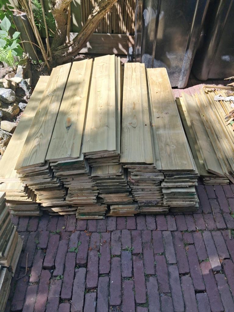 119 stuks gewolmaniseerd rabat  van 1 meter lang, Tuin en Terras, Terrasdelen en Vlonders, Ophalen, Nieuw, Hout