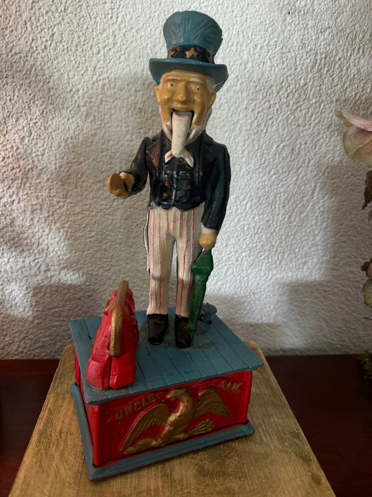 Antieke gietijzeren spaarpot Uncle Sam, Ophalen of Verzenden