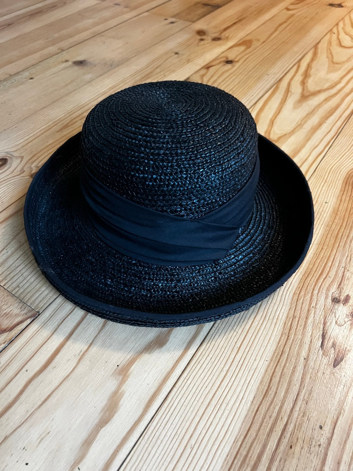 Elegante Zwarte Strohoed van Seeberger zonnenhoed, Ophalen of Verzenden, Zo goed als nieuw, One size fits all, Hoed