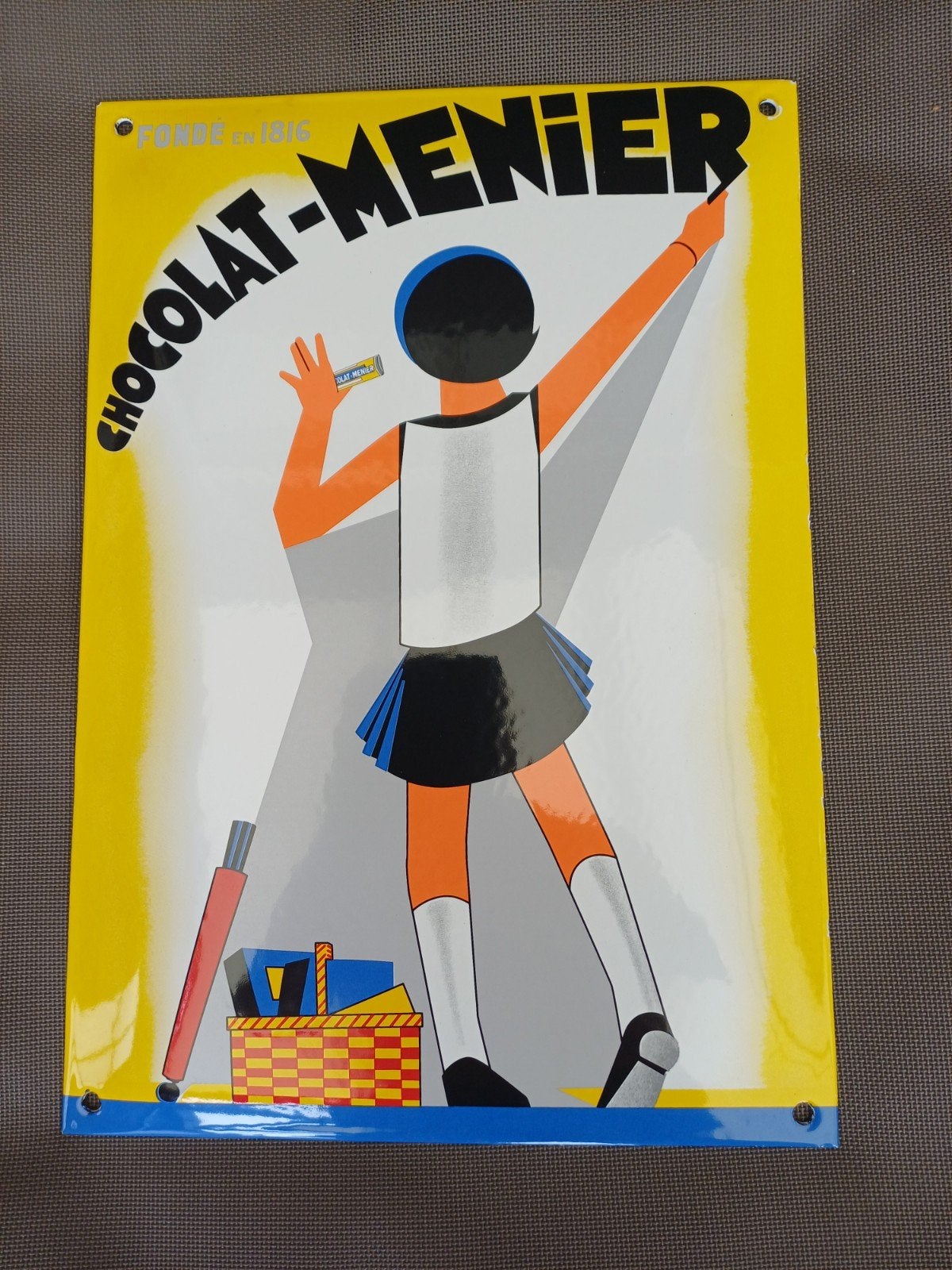 Emaille bord Chocolat-Menier, Ophalen of Verzenden, Zo goed als nieuw, Reclamebord