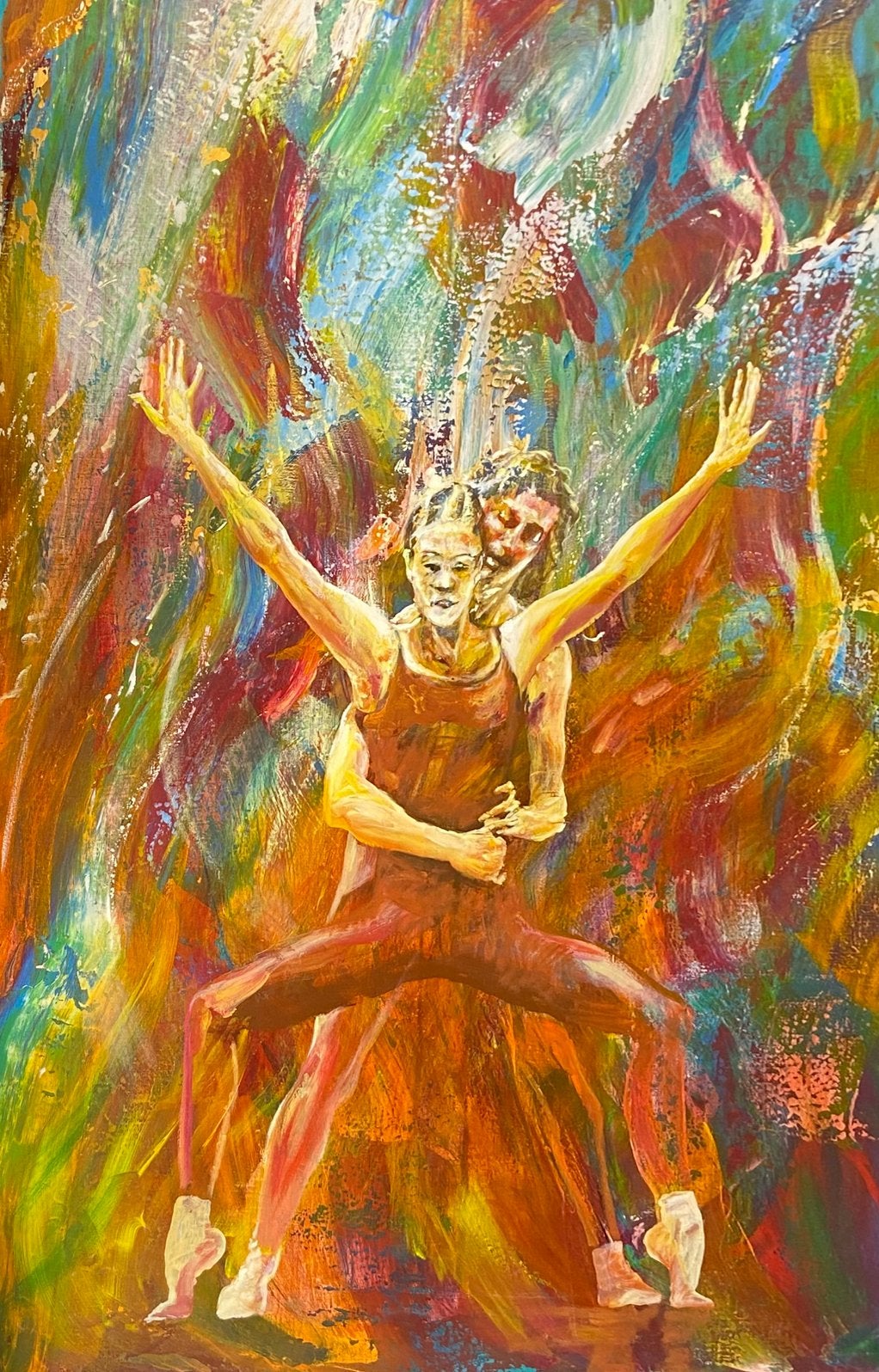 Pas de deux in omber, rood en blauw, Acrylverf, Overige stijlen, Doek, Portret of Personen