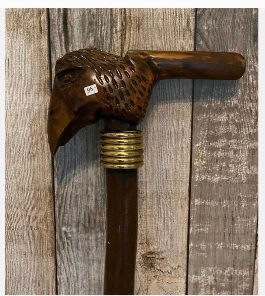 Vogelkop wandelstok 95 cm lang hout, van 95,00 voor 59,90, Antiek en Kunst, Curiosa en Brocante, Ophalen of Verzenden
