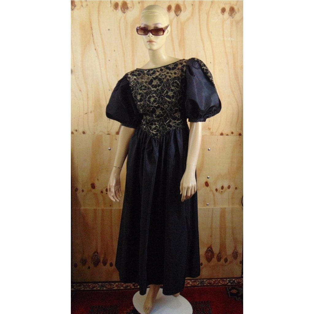 Vintage opvallende eighties galajurk met pofmouwen maat 40, Maat 38/40 (M), Galajurk, Verzenden, Zwart