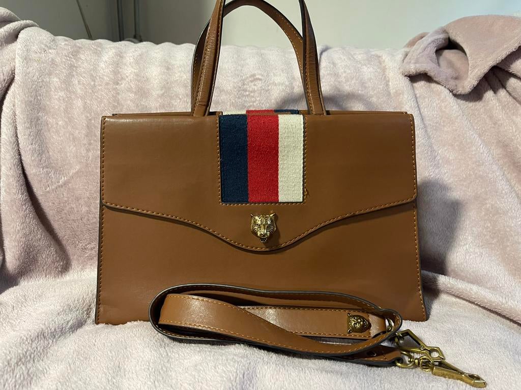 Bruine leren handtas in Gucci-stijl met schouderband, Ophalen, Gebruikt, Bruin, Handtas