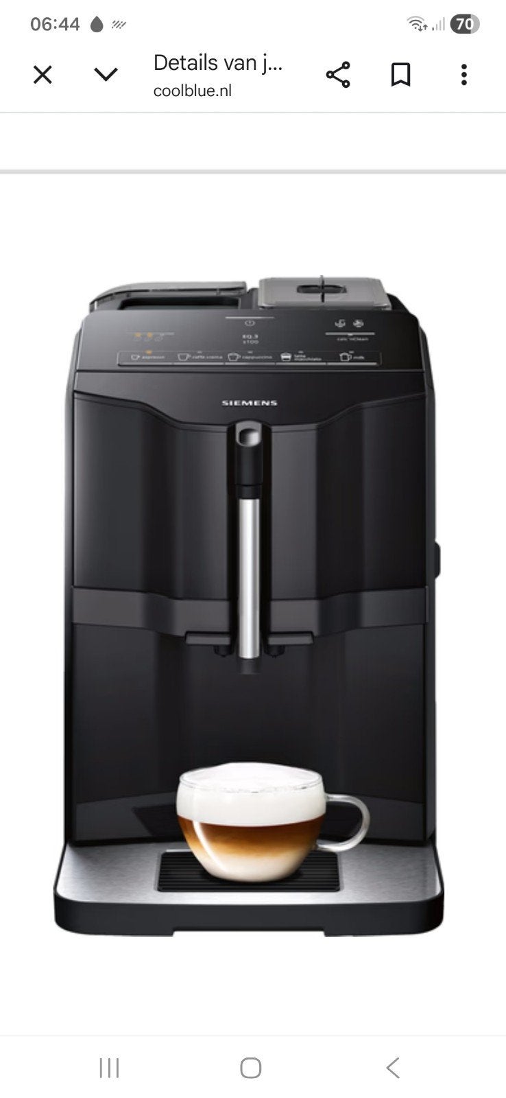 Siemens eq3 S100 volautomatische espressomachine, Witgoed en Apparatuur, Koffiezetapparaten, Stoompijpje, Gebruikt, Espresso apparaat