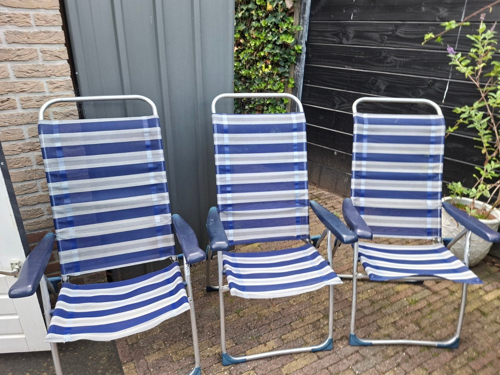 3 verstelbare campingstoelen tuinstoelen, Caravans en Kamperen, Ophalen, Gebruikt, Campingstoel