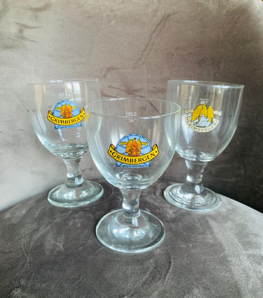 3 Grimbergen Bierglazen bierglas bier glas verschillend, Verzamelen, Ophalen of Verzenden, Zo goed als nieuw, Glas of Glazen, Overige merken