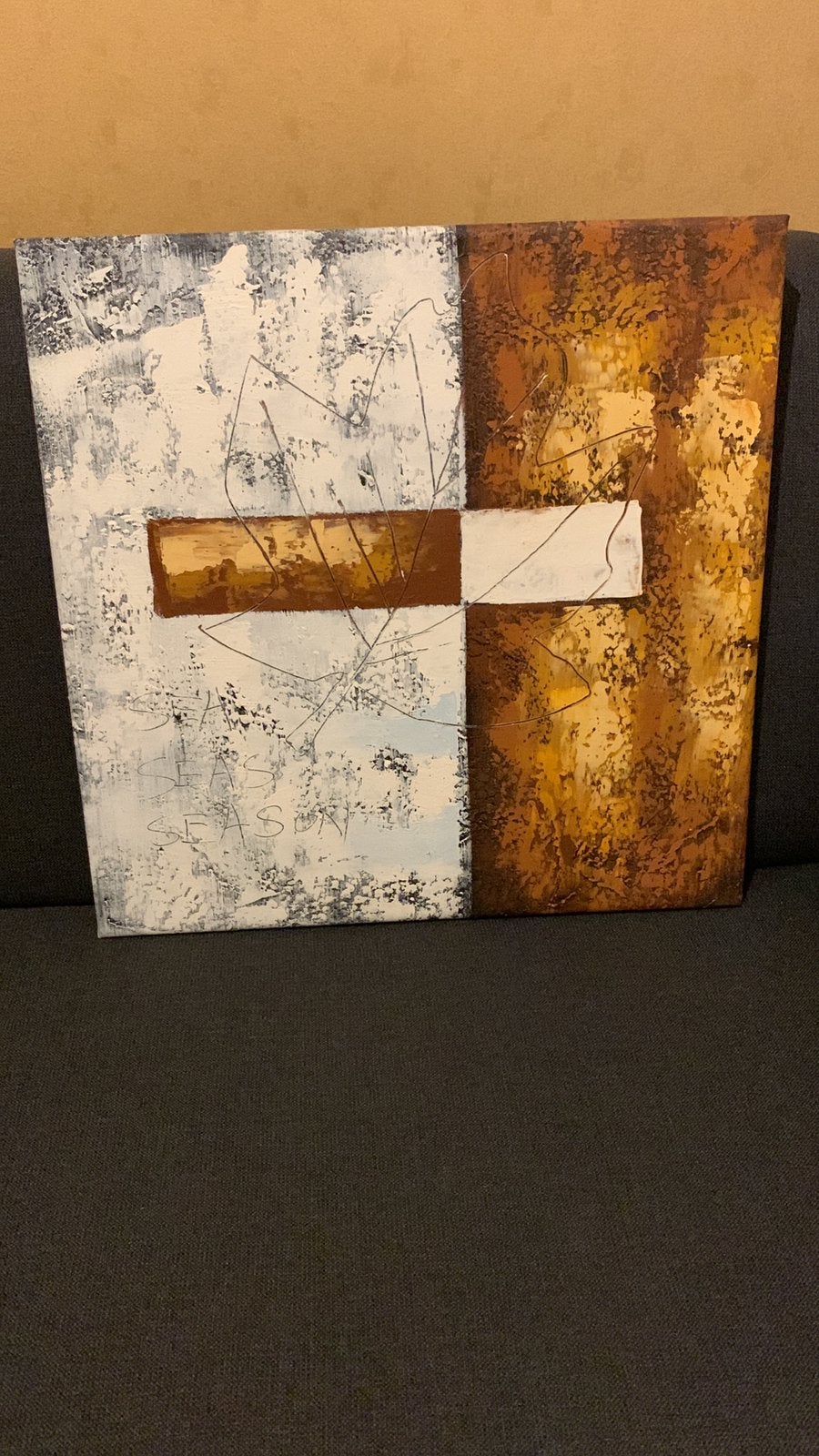 Abstract schilderij bruin créme 40 x 40 cm, Ophalen of Verzenden