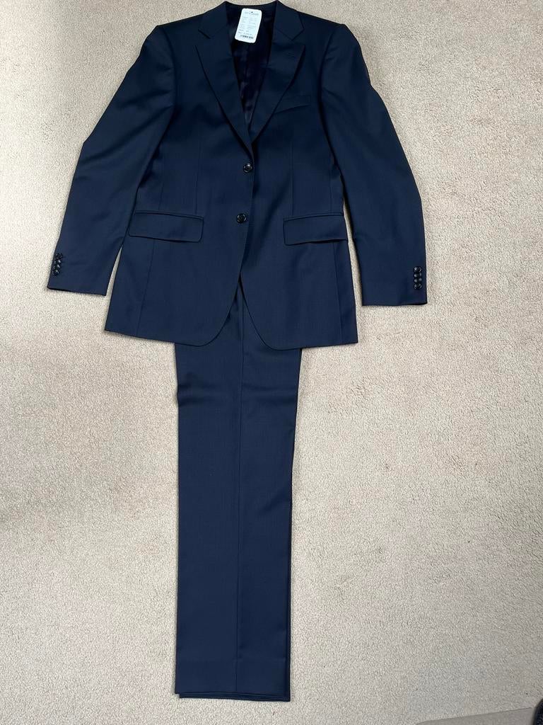 STANLEY & MORGAN  kostuum NIEUW. 48/50  met riem donkerblauw, Kleding | Heren, Ophalen of Verzenden, Nieuw, Maat 48/50 (M), Blauw