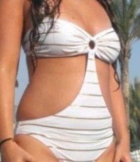 Semikini monokini wit goud strepen maat 38 maat m bikini, H&M, Verzenden, Wit, Zo goed als nieuw