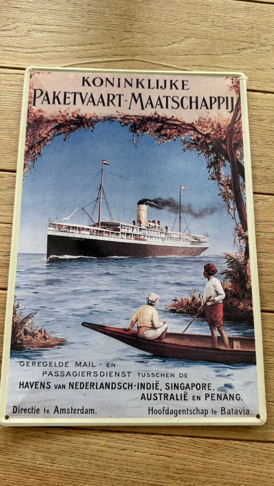 Vintage blikken bord Koninklijke Paketvaart-Maatschappij, Ophalen of Verzenden, Gebruikt
